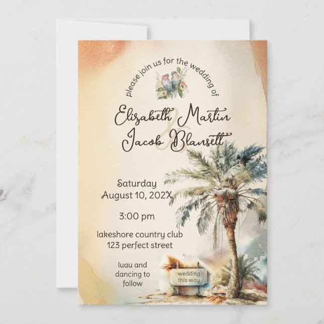 Watercolor Beach Wedding Invitation (Front)