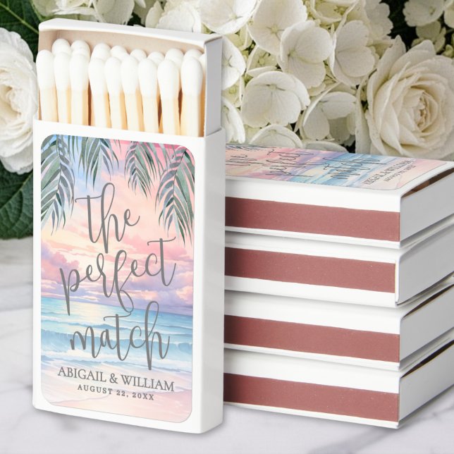 Watercolor Beach Wedding Matchboxes (Watercolor Beach Wedding Matchboxes)