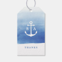 Watercolor beach wedding nautical anchor monogram gift tags