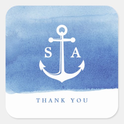 Watercolor beach wedding nautical anchor thank you square sticker