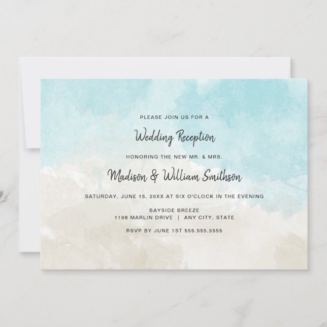 Watercolor Beach Wedding Reception only Invitation (Front)