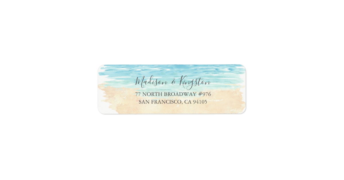 Watercolor Beach Wedding Return Address Label Zazzle