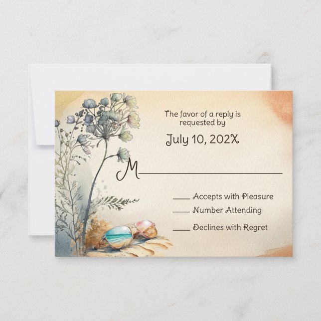 Watercolor Beach Wedding RSVP Card (Front)