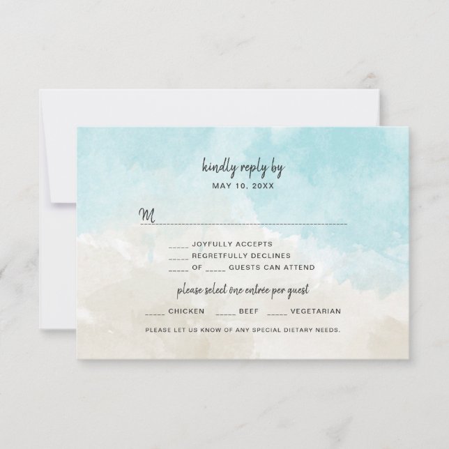 Watercolor Beach Wedding RSVP card (Front)