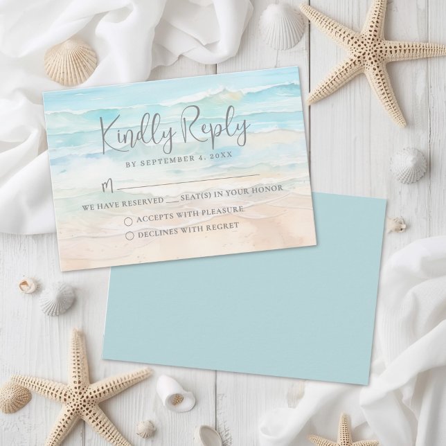 Watercolor Beach Wedding RSVP Reply Card (Watercolor Beach Wedding RSVP Reply Card)
