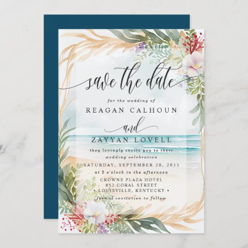 Watercolor Beach Wedding Save The Date Card