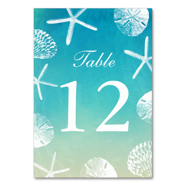 Watercolor Beach Wedding Seashells Table Numbers Zazzle