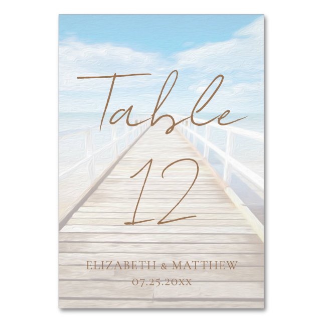 Watercolor Beach Wedding Table Number (Front)