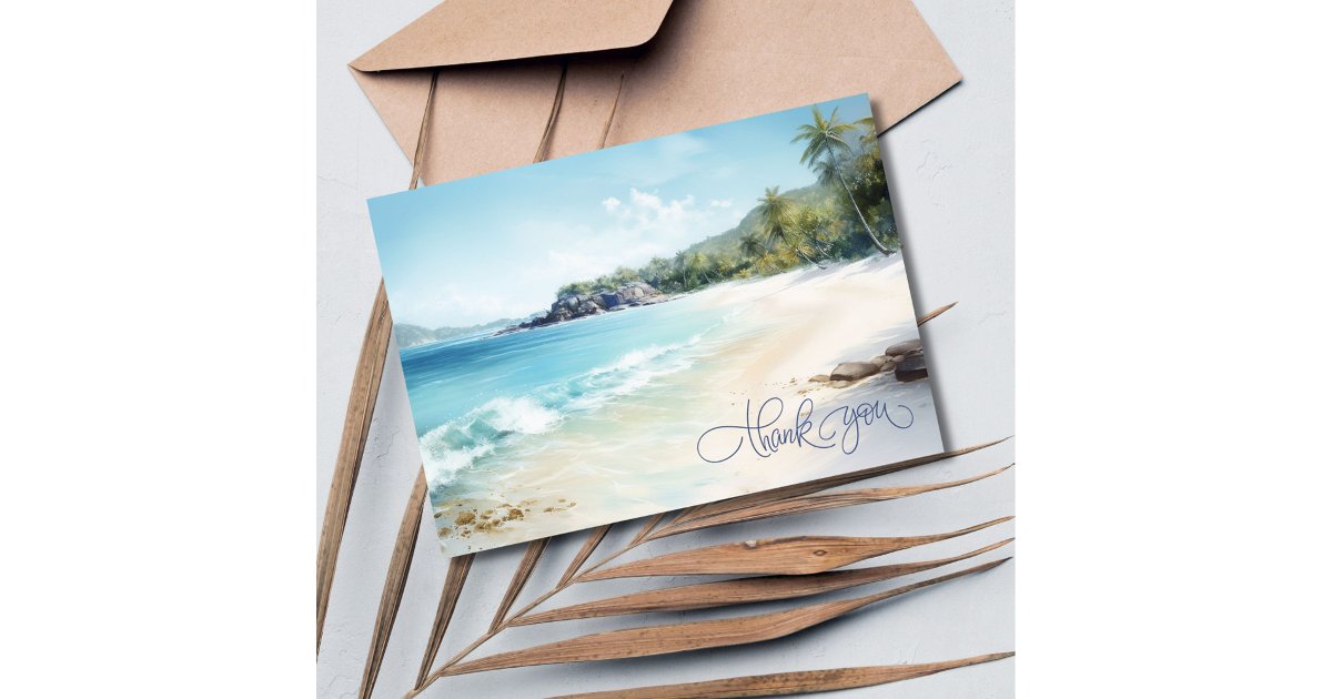 Watercolor Beach Wedding Thank You card | Zazzle