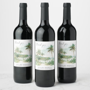 Watercolor Beach Wedding Thank You Wine Label