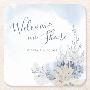 Watercolor Beach Welcome to the Shore Dinner Square Paper Coaster