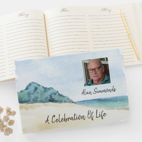 Watercolor Beach With Photo Celebration Of Life Guest Book