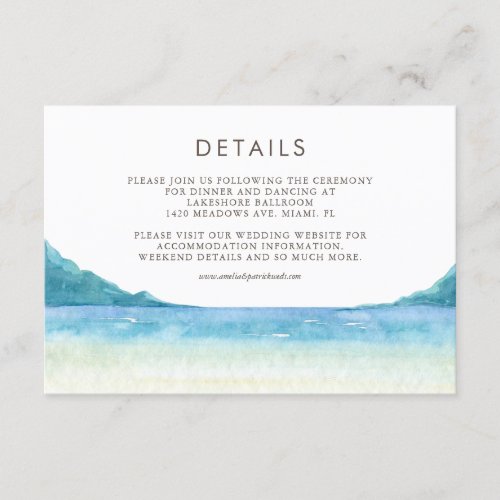 Watercolor Beachfront Tropical Wedding Details Enclosure Card