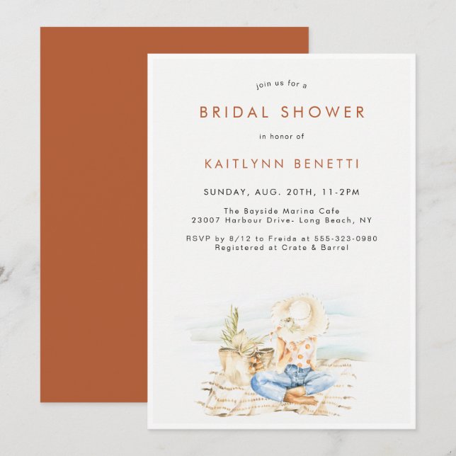 Watercolor Beachside Bridal Shower Invitation (Front/Back)
