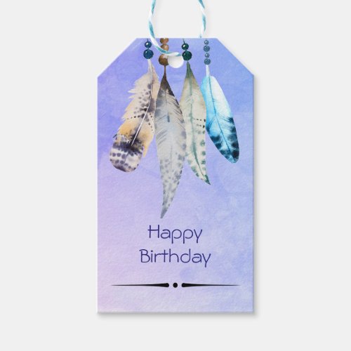 Watercolor Beads n Feathers Happy Birthday Gift Tags
