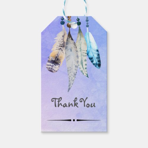 Watercolor Beads n Feathers Thank You Gift Tags