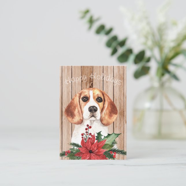 Watercolor Beagle & Christmas Bouquet Note Card (Standing Front)