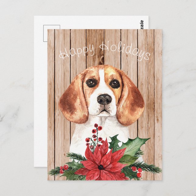 Watercolor Beagle & Christmas Bouquet  Postcard (Front/Back)