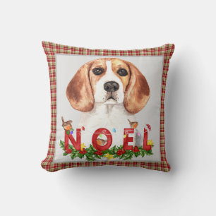 Watercolor Beagle & Christmas Bouquet Throw Pillow