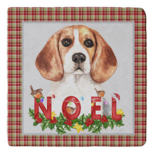 Watercolor Beagle & Christmas Bouquet  Trivet