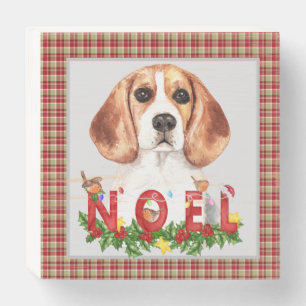 Watercolor Beagle & Christmas Bouquet  Wooden Box Sign