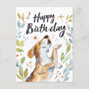 Watercolor Beagle dog Birthday Postcard