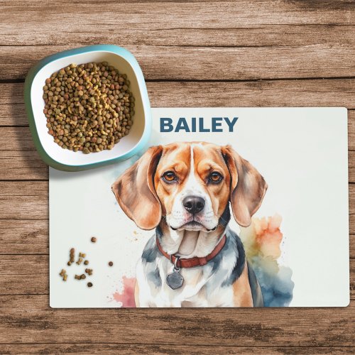 Watercolor Beagle Dog Food Mat