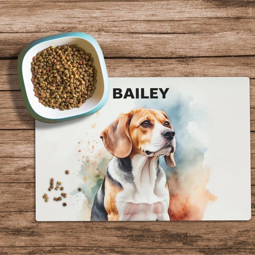 Watercolor Beagle Dog Food Mat