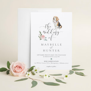 Watercolor Beagle Dog Pet & Floral Pink Rose Invitation