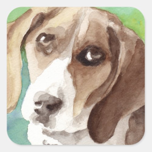 watercolor Beagle Portrait Square Sticker