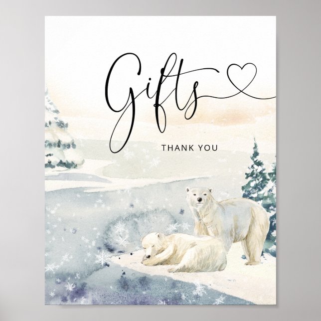 Watercolor Bear Baby Shower Gifts Sign (Front)