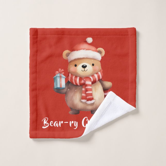 Watercolor Bear Bearry Christmas Forest Animal Wash Cloth (Wash Cloth)