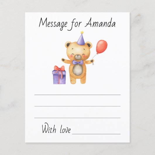 Watercolor bear birthday time capsule message (Front)