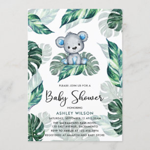 Watercolor Bear Boy Baby Shower Invitation
