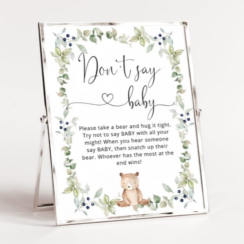 Watercolor bear Dont say baby shower game Poster