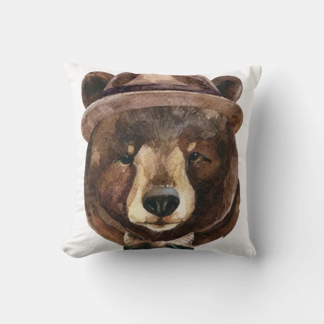 Watercolor Bear Fashion Throw Pillow (Front)