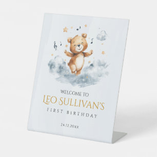 Watercolor Bear First Birthday Pedestal Sign