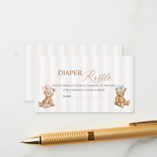  Watercolor Bear Gender Reveal baby shower diaper  Enclosure Card