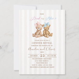 Watercolor Bear Gender Reveal baby shower Invitation