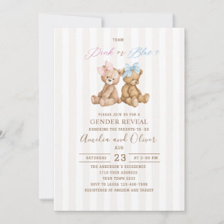 Watercolor Bear Gender Reveal  baby shower Invitation
