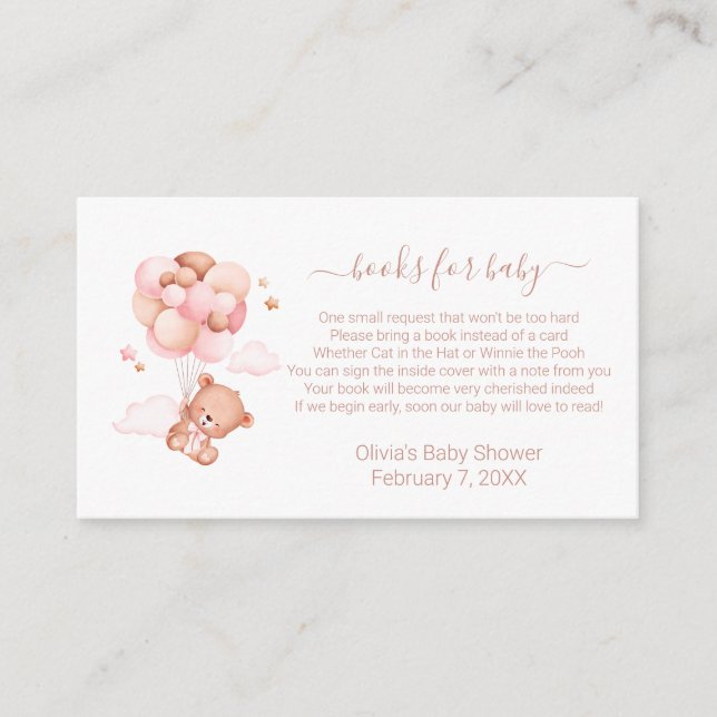 Watercolor Bear Girl Baby Shower Enclosure Card (Front)