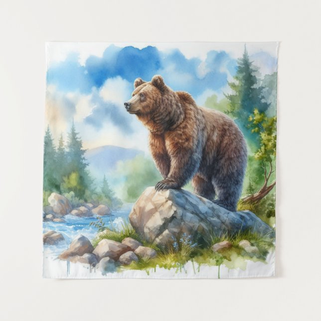 Watercolor Bear In Nature Tapestry (Front)