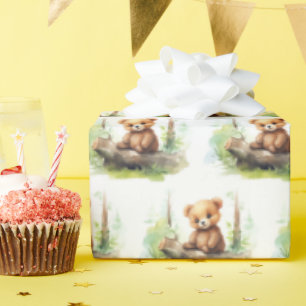 Watercolor Bear On Log Wrapping Paper