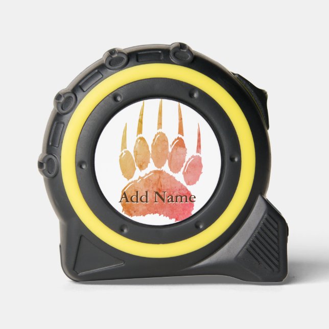 Watercolor Bear Paw Print With Custom Name Tape Measure (Front)