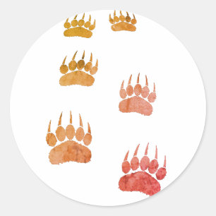 Watercolor Bear Paw Prints Classic Round Sticker