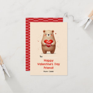 Watercolor Bear Red Heart xoxo Valentine's Day Invitation