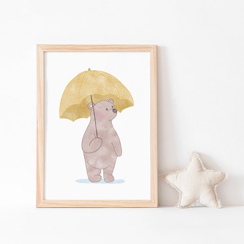 Watercolor Bear  Umbrella Nursery Art Poster