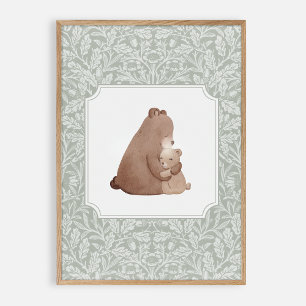 Watercolor bear, vintage nursery poster
