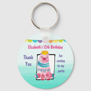Watercolor Bear Wearing a Crown Birthday Thanks Keychain