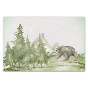 Watercolor Bear Winter Scenery Decoupage Tissue Paper